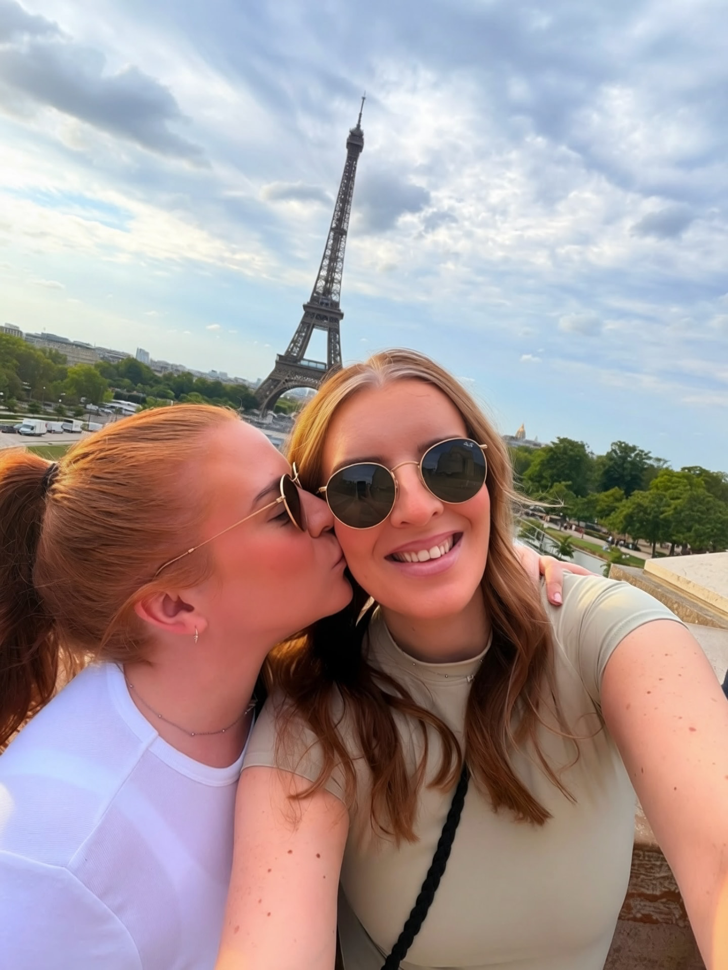 Hayley and Melissa together by the Eiffel Tower in Paris